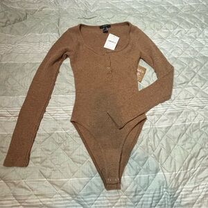 Forever 21 Tan Ribbed Bodysuit
